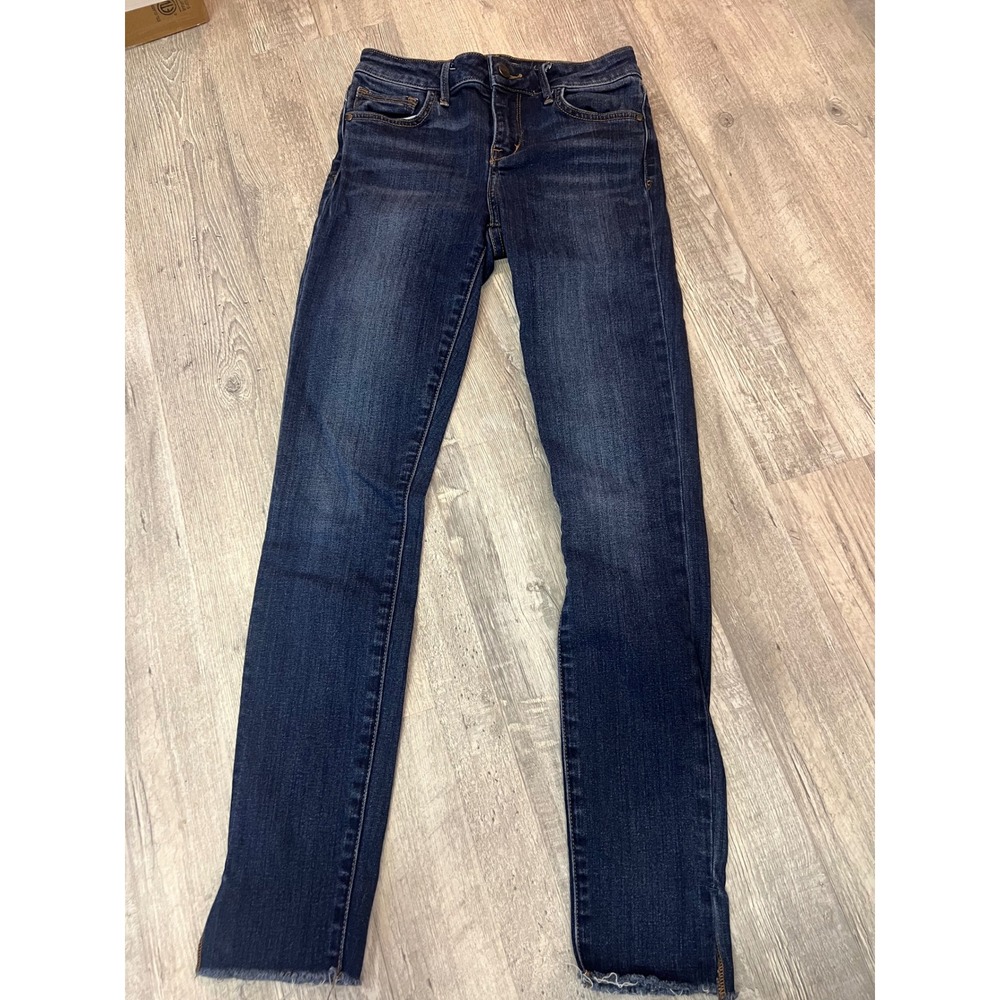 Sam Edelman The Kitten Mid Rise Skinny Ankle Jeans Dark Wash Raw Hem Size 25